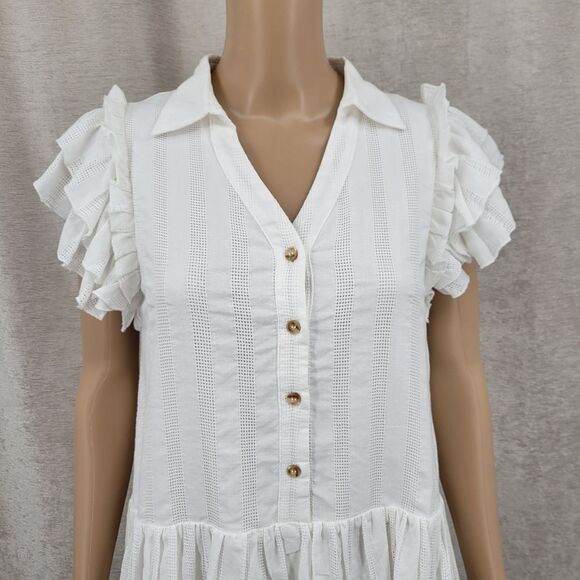 Fanco Cotton White Ruffle Sleeve Midi Dress - Picture 5 of 10